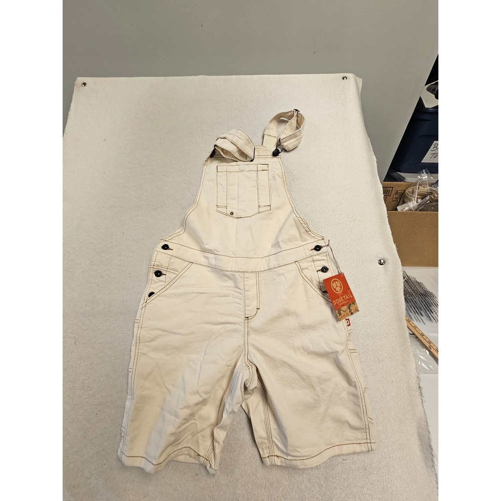 Dovetail Workwear Utility Shorts Ecru Canvas Bib Overalls Womens 8 new